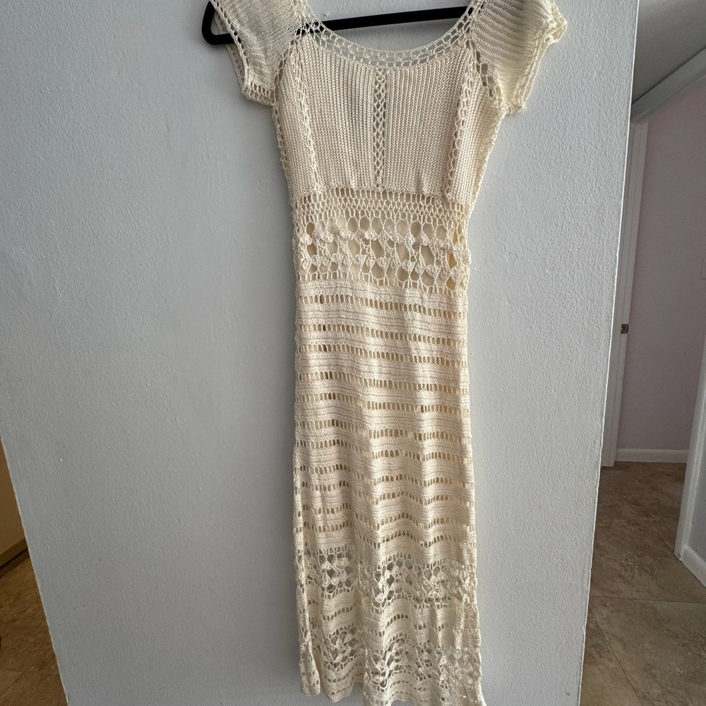 Allen B. By Allen Schwartz Cream Crochet Maxi Dress